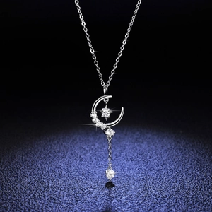 925 Sterlingsilber Moissanit Anhänger Halskette Für Damen Stern Mond Quaste Minimalistische Schlüsselbeinkette Mode Schmuck