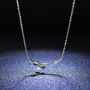 S925 Sterling Silver Moissanite Bowknot Necklace For Women Elegant Bow Pendant Box Chain Necklace Jewelry With GRA Certificate