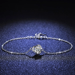 Bracelet en Argent Sterling 925 Moissanite Zirconia pour Femmes Minimaliste Trèfle Géométrique Pierre Incrustée Bijoux Cadeau