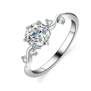 Bague moissanite élégante en argent 925 avec anneau ondulé et serti à six griffes