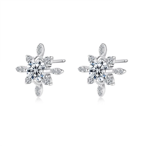 Eleganti orecchini a lobo a fiocco di neve in argento S925 con pietre di moissanite
