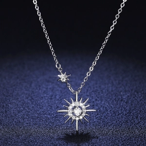 925 Sterling Silver Moissanite Star And Moon Pendant Necklace For Women Simple Fashion Starburst Jewelry With GRA Certificate