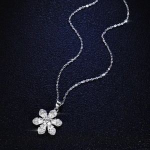 S925 sterling silver camellia pendant necklace with 1 carat moissanite and cluster diamonds