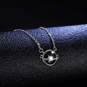 Collana Con Ciondolo Pianeta in Argento Sterling 925 Moissanite per Donna Design Pianeta Saturno Gioielli Con Certificato GRA
