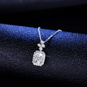 S925 sterling silver necklace with a 1-carat emerald cut moissanite halo pendant
