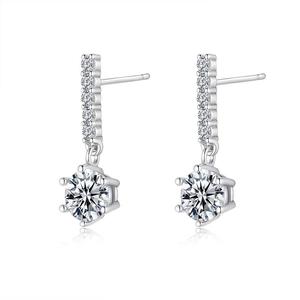 Elegant S925 silver drop earrings featuring six-prong moissanite and pave-set dangles