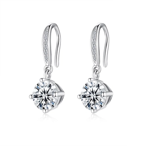 Elegant silver drop earrings with round brilliant-cut moissanite and pavé set accents
