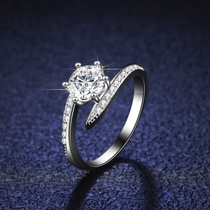 925 Sterling Silver Bypass Moissanite Ring For Women 1 Carat D Color Round Cut Six Prong Solitaire Zirconia Wedding Jewelry