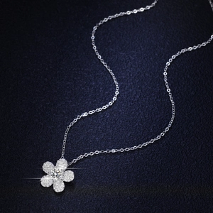 925 silver camellia flower pendant necklace with 1 carat moissanite and starburst sparkle