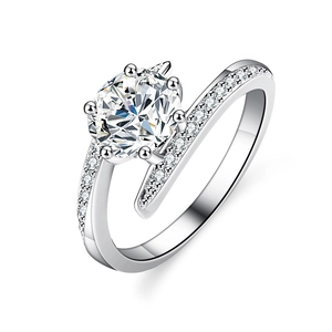 Classic six-prong moissanite ring in 925 sterling silver with micro-pave diamonds