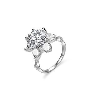 Sunflower 925 sterling silver ring featuring a 5-carat round moissanite cluster design