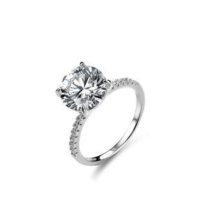 Luxury six-prong S925 sterling silver ring with 5 carat moissanite and side stones