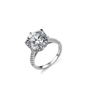 Classic six-prong 5-carat moissanite S925 sterling silver ring with pavé side stones