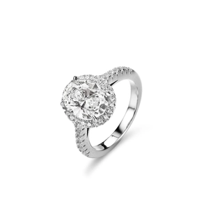 Elegant S925 silver halo ring with 2ct oval moissanite and side diamond accents