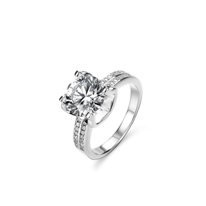 Classic 3-carat moissanite ring in S925 silver with a double-row pavé diamond band