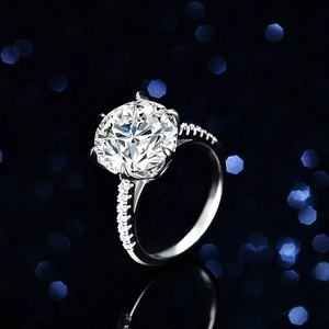 Classic 5 carat moissanite 925 silver ring with a six-prong setting and side accents
