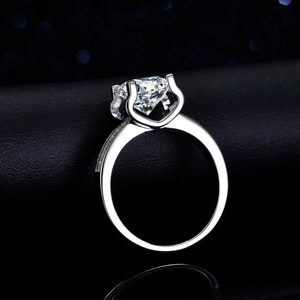Classic S925 silver moissanite ring with large round solitaire and pave diamonds