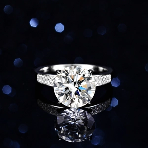 Bague Classique en Argent Sterling 925 Moissanite pour Femme Quatre Griffes Taille Ronde Double Rangée Incrustée Bijoux Mariage