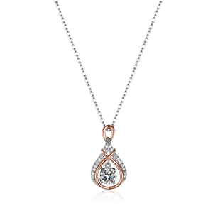 Water drop moissanite pendant necklace in 925 silver and rose gold infinity design