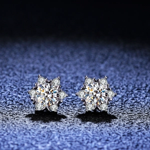 925 Argent Sterling Flocon de Neige Boucles d'Oreilles Clous Moissanite Zirconia Incrusté Simple Élégant Bijoux Mariage Femme