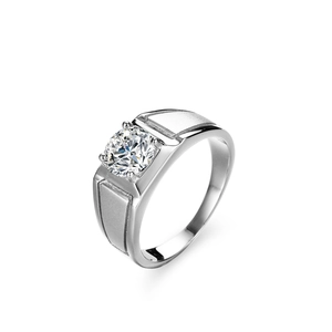 Modern S925 silver moissanite ring for men with four-prong setting and brushed finish