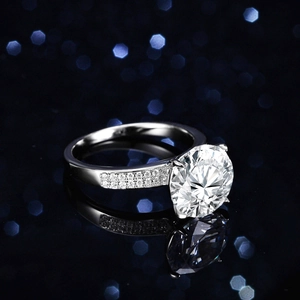 Bague classique en argent S925 avec moissanite de 5 carats et double rangée de diamants