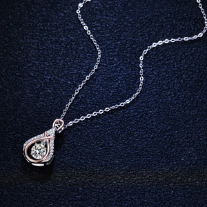 925 Sterling Silver Water Drop Pendant Necklace with Sparkling Round Moissanite Stone