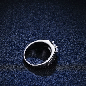 Classic S925 silver men's ring with a moissanite stone and matte finish surface