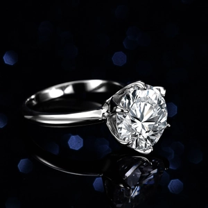 Classic 5 carat round moissanite ring in 925 sterling silver with six-prong setting