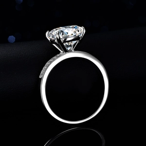 Bague classique en argent S925 avec moissanite 5 carats et double rangée de pierres