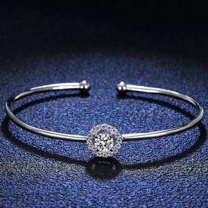 Bracciale in Argento Sterling 925 con Moissanite Donna Lusso Tondo Halo Zirconia Regolabile Bracciale Aperto Gioielli Regalo Nozze