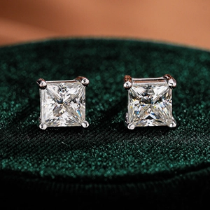 Orecchini a Bottone in Argento Sterling 925 Con Moissanite Taglio Princess per Donna Quadrati Matrimonio Gioielleria