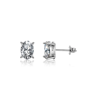 Elegant s925 silver oval cut moissanite stud earrings featuring a classic 4-prong setting