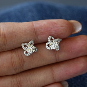Moissanite lucky four-leaf clover stud earrings in S925 sterling silver with sparkling stones