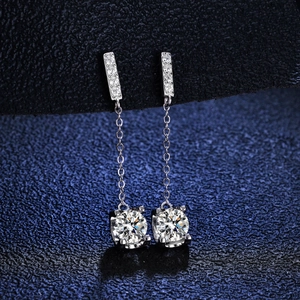 Elegant S925 sterling silver long tassel moissanite earrings with four-prong settings