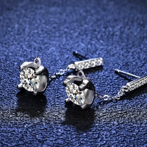Elegant S925 silver moissanite tassel earrings with sparkling main stones and chain drop