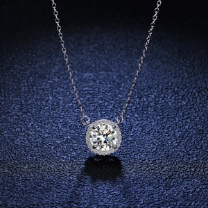 Collier Pendentif Halo Rond en Argent Sterling 925 pour Femme Moissanite Zirconia Incrusté Bijoux Ras du Cou Élégant Cadeau Fête