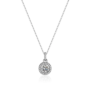 Collier en argent sterling S925 avec pendentif moissanite ronde 0,5 ct et chaîne en maille