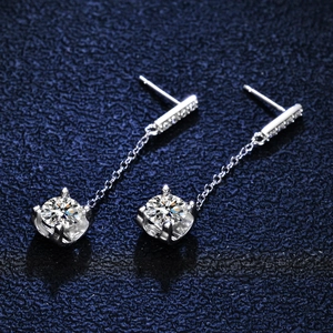 Elegant S925 silver moissanite tassel earrings with long chain and round drop diamonds