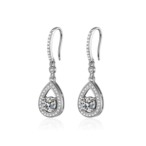 925 Sterling Silver Pear Shaped Moissanite Drop Earrings 0.5 Carat Round Cut Halo Waterdrop Dangle Earrings For Women Wedding Jewelry