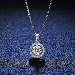 Collier Pendentif Moissanite Halo Rond en Argent Sterling 925 pour Femme Bijoux de Luxe Chaîne de Clavicule Cadeau