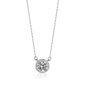 Collier halo luxueux en argent sterling S925 avec pendentif moissanite ronde de 1 carat