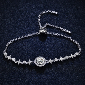 925 Sterling Silver Moissanite Bracelet For Women Adjustable Bolo Clasp Round Cut Moissanite Star Chain Elegant Jewelry Anniversary Gift