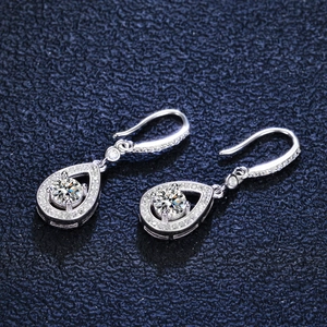 Elegant s925 silver pear-shaped drop earrings featuring sparkling round moissanite stones