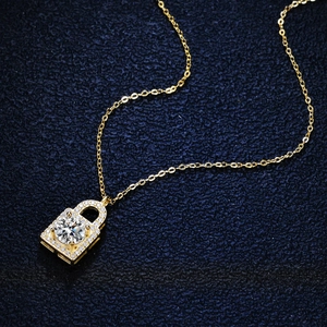 18K gold plated heart key lock necklace with 1 carat moissanite and pavé set sterling silver