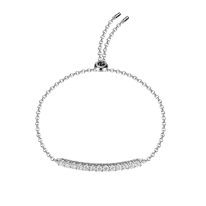 Adjustable 925 sterling silver bracelet with round moissanite row and sliding ball clasp