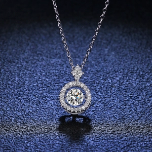 925 Sterling Silver Round Dancing Heart Pendant Necklace For Women Moissanite Jewelry With Certificate Elegant Silver Chain