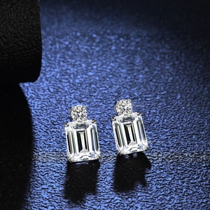 Elegant s925 silver stud earrings with emerald-cut crystals and round accent stones
