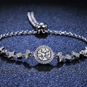 925 silver bracelet featuring round moissanite and star links with adjustable sliding clasp