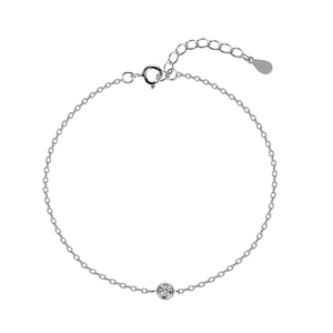Minimalist 925 sterling silver bubble bracelet with round moissanite in bezel setting